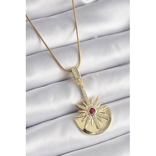 316L �elik Gold Renk Zirkon Ta�l� Y�ld�z Model Kad�n Kolye