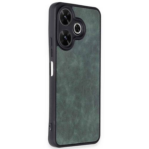 Redmi 13 4G K�l�f Aras Deri Kapak - Koyu Ye�il