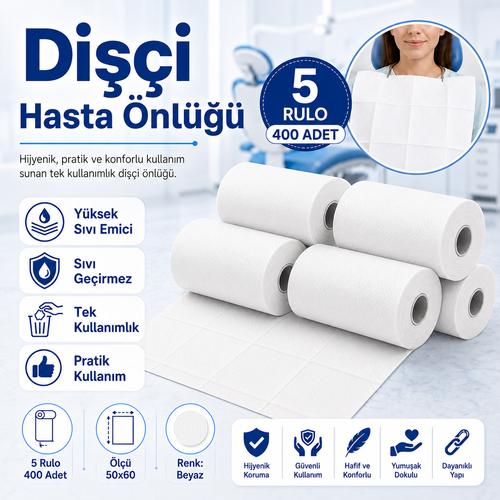 Di��i Hasta �nl��� 5 Rulo 400 Adet Beyaz 50x60 cm