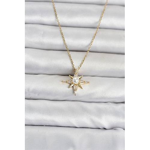 316L �elik Zincir Gold Renk Kutup Y�ld�z� Model Kad�n Kolye