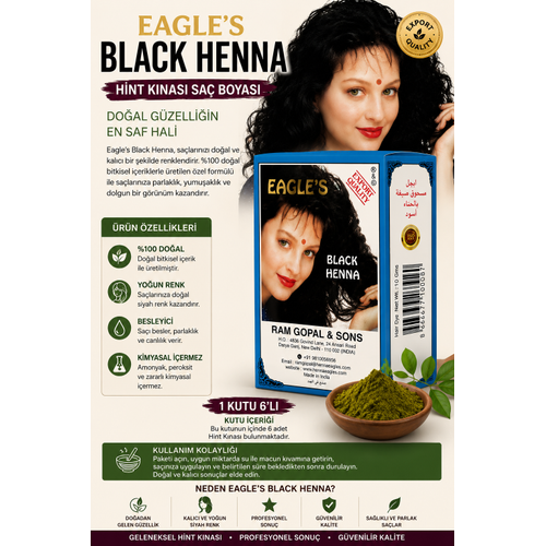 Black Henna Hint K�nas� Sa� Boyas� Siyah Renk 6�l� Kutu Do�al G�r�n�ml� Kal�c� Sa� Boyas�