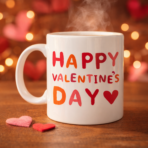 Happy Valentine�s Day Kupa � Model 4 Sevgililer G�n� Hediyesi - A�k Temal� Porselen Kupa - Sevgiliye �zel Tasar�m