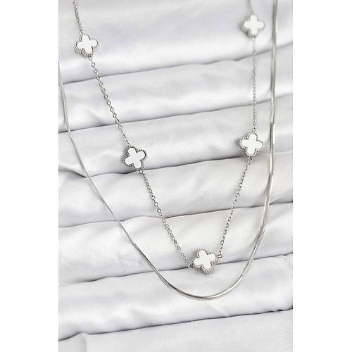 316L �elik Zincir G�m�� Renk �talyan Zincirli Yonca Model Kad�n Kolye