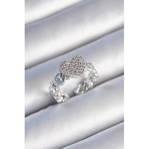 Pirin� G�m�� Renk Zincir Kordon Zirkon Ta�l� Kalp Model Kad�n Y�z�k