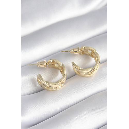 Pirin� Gold Renk Zirkon Ta� Detay Zincir Model Kad�n K�pe