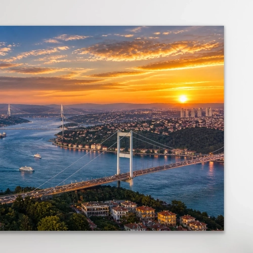 3 Bo�az Manzaral� �stanbul Kanvas Tablo 60X120 CM