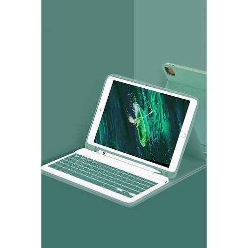 iPad Pro 12.9 (2024) K�l�f KC01 Smart Klavyeli Tablet K�l�f� - Koyu Ye�il