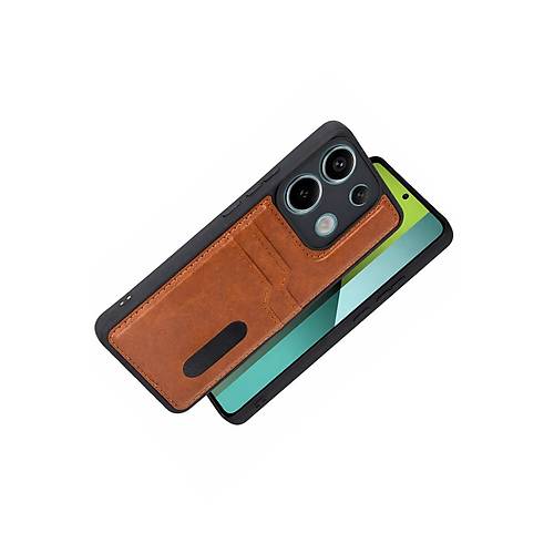 Redmi 15C 4G Sara Kartvizitli Deri K�l�f - Taba