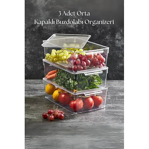 3 L� Kapakl� Buzdolab� Organizeri & Buzdolab� D�zenleyici 4,5 lt
