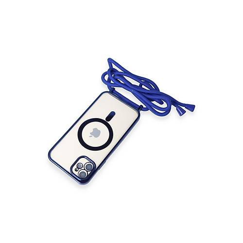 iPhone 11 K�l�f Divo Lazer Ask�l� Magsafe Kapak - Mavi