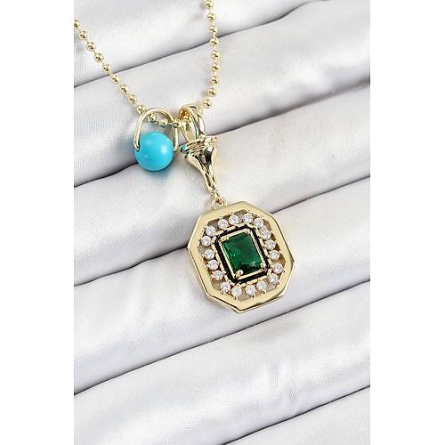 Gold Renk Pirin� Zirkon Ta�l� Kad�n Serenay Kolyesi