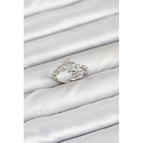 Pirin� G�m�� Renk Zirkon Ta�l� Kelebek Model Kad�n Y�z�k