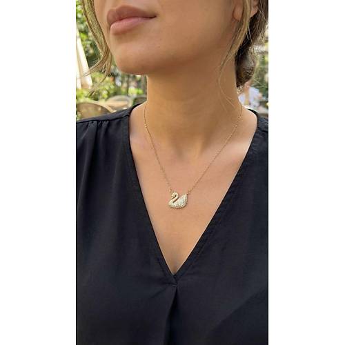 316L �elik Zincir Alt�n Renk Zirkon Ta�l� Ku�u Kolye