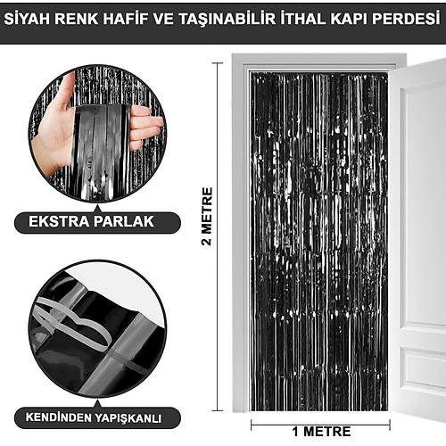 Siyah Renk Ekstra Metalize Parlak Sa�akl� Arka Fon Perde �thal A Kalite 1x2 Metre