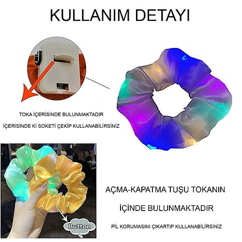 Lila Mor Renk Led I��kl� Lastikli Sa� Tokas� - 3 Modlu Festival & Parti Sa� Tokas�