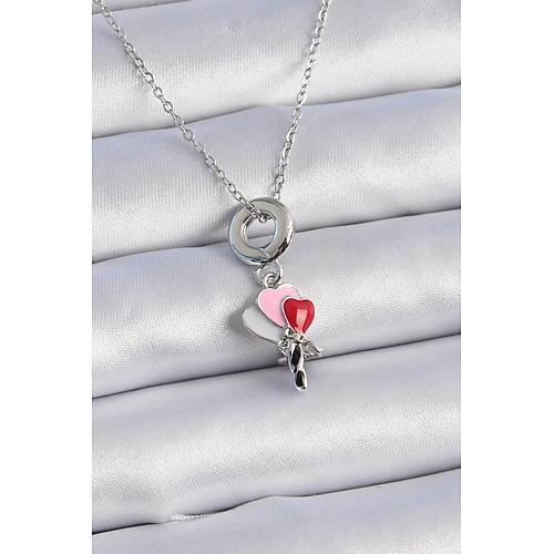 316L �elik G�m�� Renk Renkli Kalp Fig�r Charm Model Kad�n Kolye