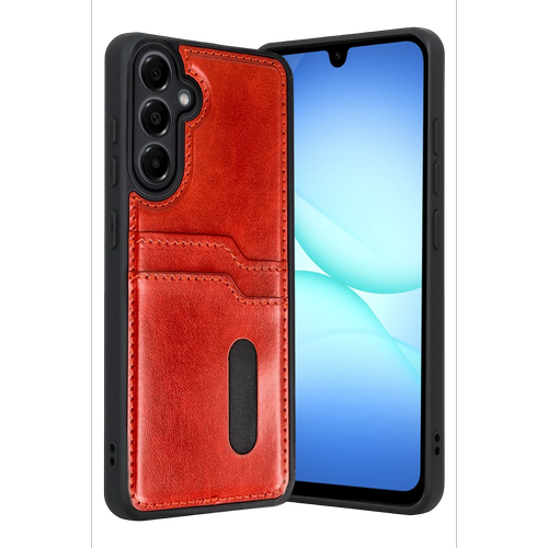 Galaxy A57 5G Sara Kartvizitli Deri K�l�f - K�rm�z�