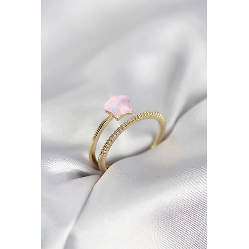 Gold Renk Zirkon Ta�l� Pembe Halley Model Kad�n Y�z�k