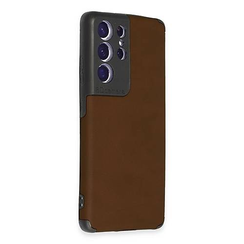 Galaxy S21 Ultra K�l�f Loop Deri Silikon - Kahverengi