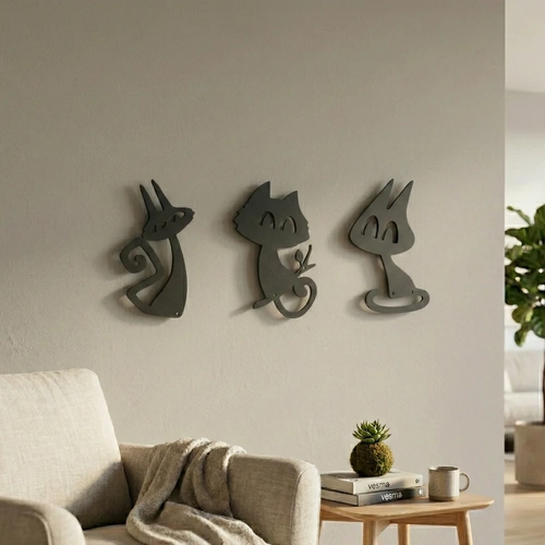 3�l� Dekoratif Kedi Duvar Tablosu MDF Lazer Kesim Modern Duvar S�s� Minimal Kedi Fig�rl� Dekor