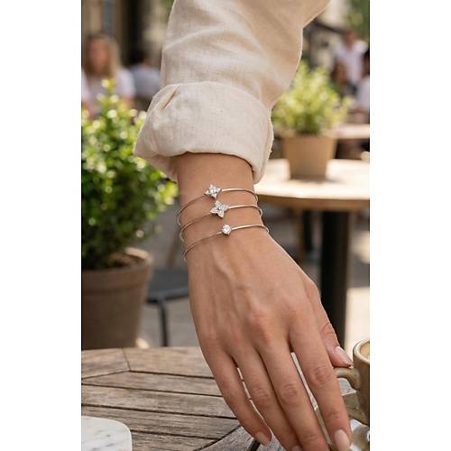 Zirkon Ta�l� G�m�� Renk Yonca Model 3'l� Kad�n Bileklik Kombini