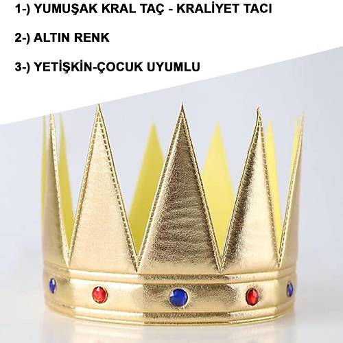 Alt�n Renk Eva Yumu�ak Kral Kraliyet Tac� Yeti�kin �ocuk Uyumlu 55 cm