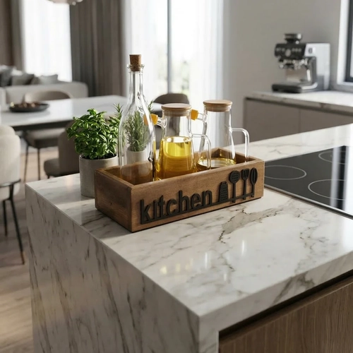 Ah�ap Mutfak Organizeri Ya�danl�k Stand� Kitchen Yaz�l� Tezgah �st� �i�e D�zenleyici