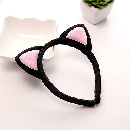 Sevimli Kedi Kulak Pofuduk Kedi Ta� Siyah ��i Pembe Renk 17x15 cm