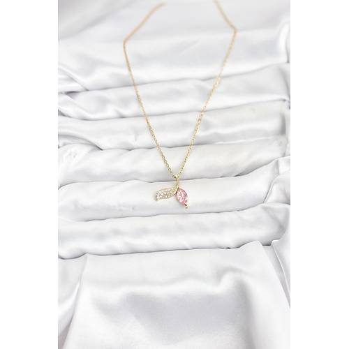 316L �elik Zincir Gold Renk Bal�k Kuyru�u Model Zirkon Ta�l� Kad�n Kolye