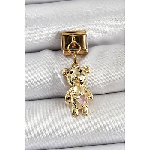 316L �elik Sallant�l� Zirkon Ta�l� Ay�c�k Model Gold Renk Nomination Charm