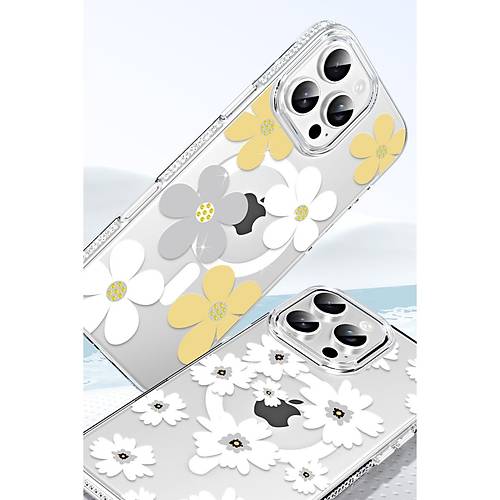iPhone 15 Floral Magsafe Kapak - Beyaz