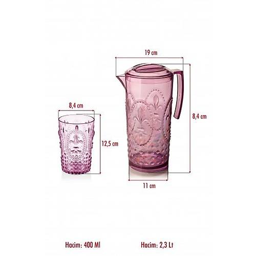 Akrilik M�rd�m S�rahi 2,3 lt Ve 6'l� & Su Me�rubat Kahve Yan� Barda�� 400 ml Seti