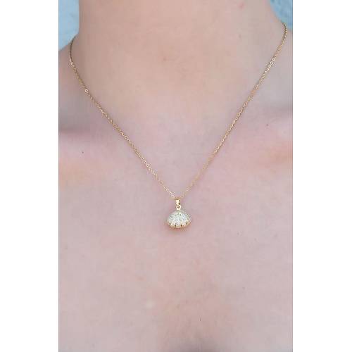 316L �elik Gold Renk A��l�r Midye Model Kad�n Kolye