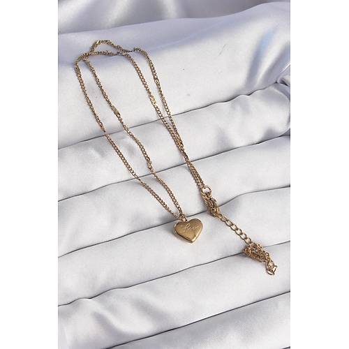 316L �elik Gold Renk Kalp Model Love Kolye
