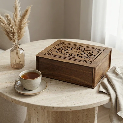 9 B�lmeli Ah�ap Bitki �ay� Organizeri Kapakl� MDF �ay Kutusu Kahve K��esi D�zenleyici