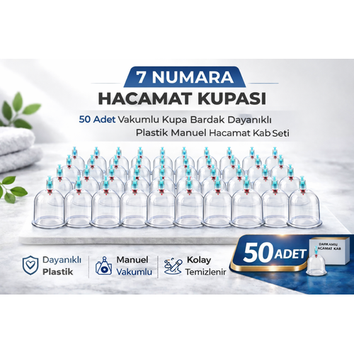 7 Numara Hacamat Kupas� 50 Adet Vakumlu Kupa Bardak Dayan�kl� Plastik Manuel Hacamat Kab� Seti