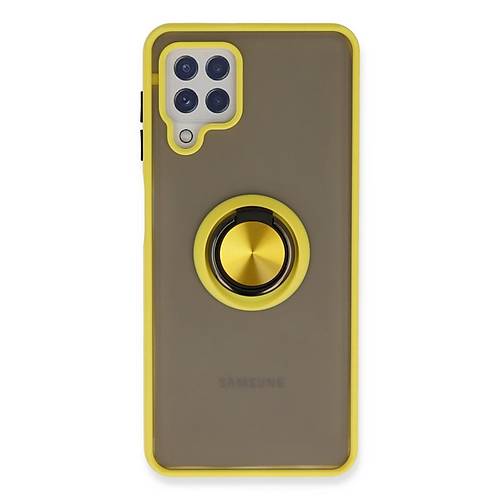 Galaxy A22 K�l�f Montreal Y�z�kl� Silikon Kapak - Sar�