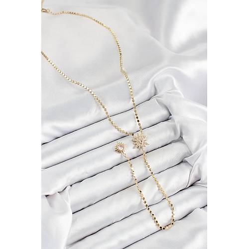 Pirin� Zirkon Ta�l� Ezme Zincirli Kutup Y�ld�z� Model Gold Renk Y Kolye