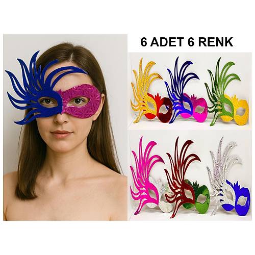 6�l� �ift Renkli Venedik Karton Parti Maskesi Seti