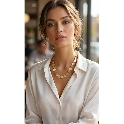 Yuvarlak Plaka Model Gold Renk Kad�n Kolye