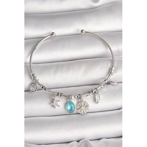 Pirin� G�m�� Renk Sallant� Pusula Fig�r Kalp Detay Charm Kad�n Bileklik