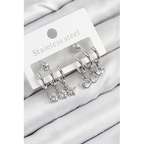 Pirin� Sallant�l� Zirkon Ta�l� Model G�m�� Renk Kad�n K�pe