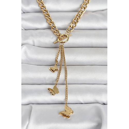 316L �elik Gold Renk  Sallant�l� Kad�n Kolye