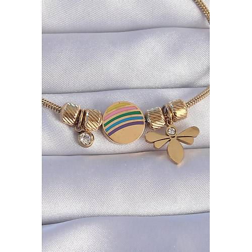 316L �elik Gold Renk Zirkon Ta�l� G�kku�a�� Tasar�ml� Yusuf�uk Bileklik