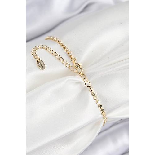 Pirin� Zirkon Ta�l� Ar� Model Ezme Zincir Gold Renk Kad�n Bileklik