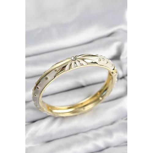 Mineli Pirin� Zirkon Ta�l� Bej Desen Motifli Gold Kad�n Kelep�e