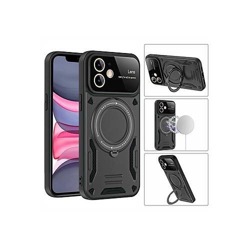 iPhone 11 K�l�f Joy Lens Standl� Kapak - K�rm�z�
