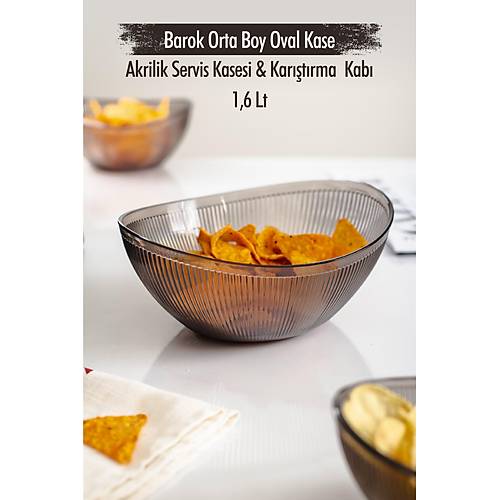 Akrilik Barok F�me Orta Boy Oval Meyve & Salata Kasesi & Kar��t�rma Kab� / 1,6 Lt (CAM DE��LD�R)