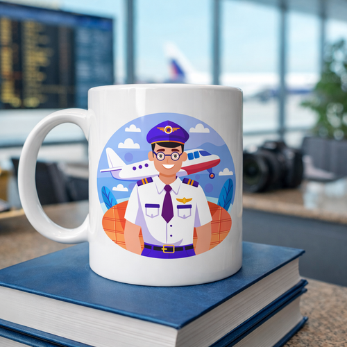 Pilot Tasar�ml� Porselen Kupa MODEL 162 � Havac�l�k Temal� Kahve Kupas� � Pilot Hediyesi � U�ak Desenli Beyaz Kupa � Ofis ve G�nl�k Kullan�m Kupas�
