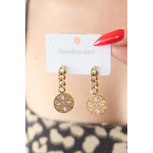 316L �elik Gold Renk Sallant� �i�ek Model ��leme Detay Kad�n K�pe